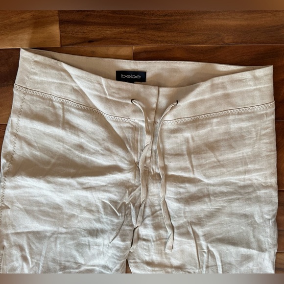 Bebe Cream Colored Straight Leg Linen Blend Pants size 8 - Picture 2 of 4
